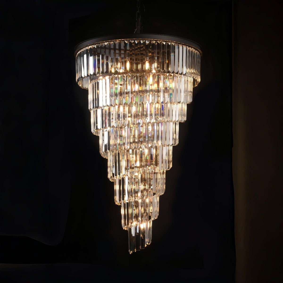 Extra Large Multi-Tiered Spiral Crystal Chandelier In Black Finish-Jecanoli