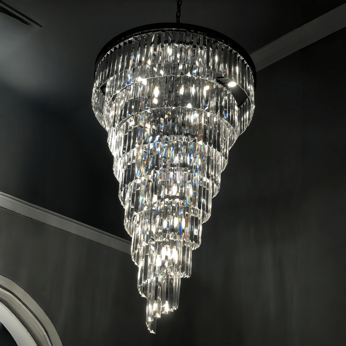 Extra Large Multi-Tiered Spiral Crystal Chandelier In Black Finish-Jecanoli