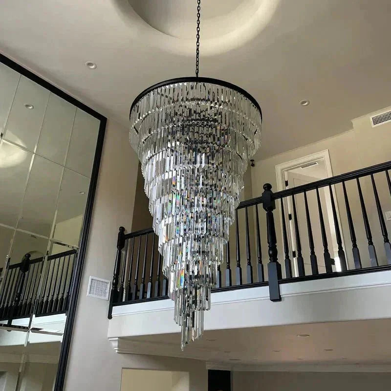 Extra Large Multi-Tiered Spiral Crystal Chandelier In Black Finish-Jecanoli