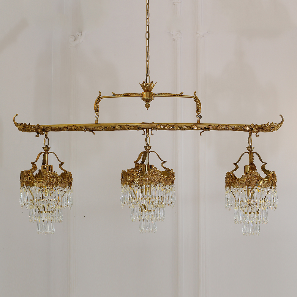 55 Inch Linear Chandelier Antique Copper and Crystal Kitchen Island Chandelier-铜灯-Jecanoli