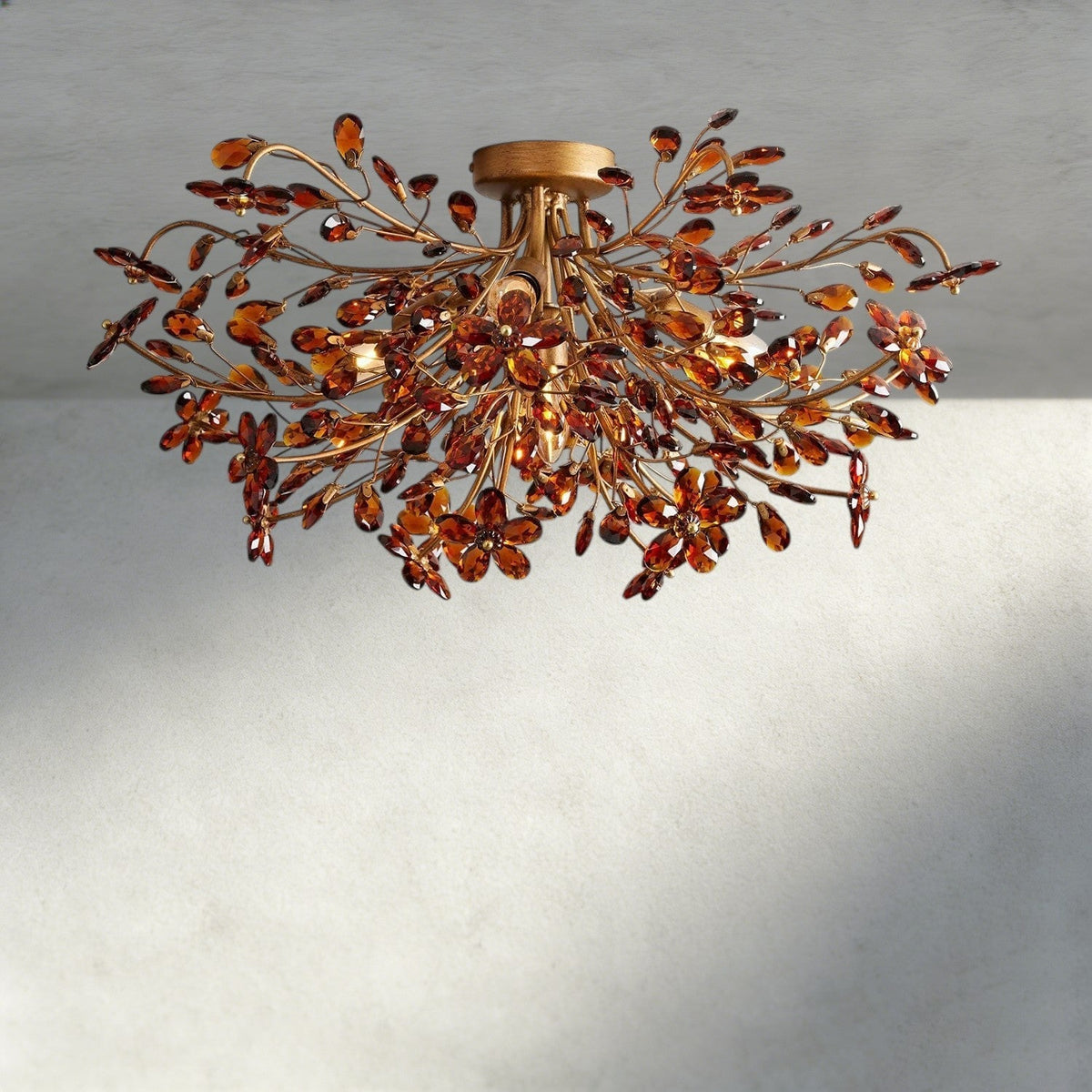 BRASS/AMBER Fiore Flush Mount
