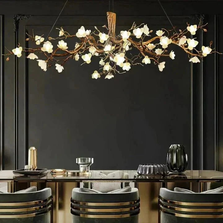 Flower Bloom Branch Brass Chandelier - Brass and WhiteDia 47.2″(120cm) x H 17.7″(45cm) - Manor Lights