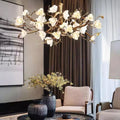 Flower Bloom Branch Brass Chandelier - Brass and WhiteDia 55.1″(140cm) x H 19.7″(50cm) - Manor Lights