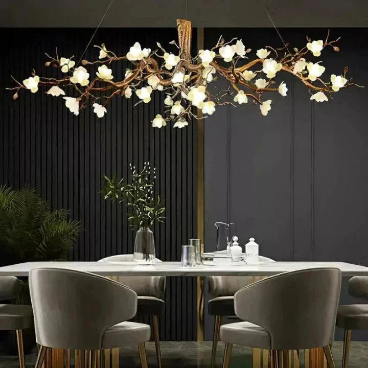 Flower Bloom Branch Brass Chandelier - Brass and WhiteDia 55.1″(140cm) x H 19.7″(50cm) - Manor Lights