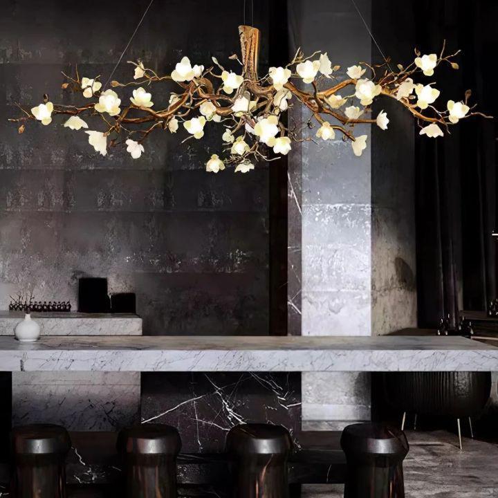 Flower Bloom Branch Brass Chandelier - Brass and WhiteDia 55.1″(140cm) x H 19.7″(50cm) - Manor Lights