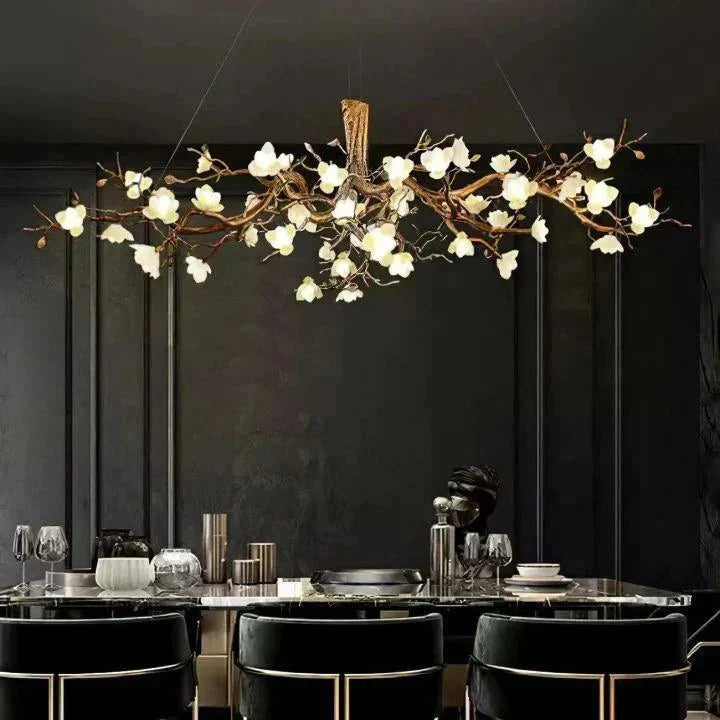 Flower Bloom Branch Brass Chandelier - Brass and WhiteDia 55.1″(140cm) x H 19.7″(50cm) - Manor Lights