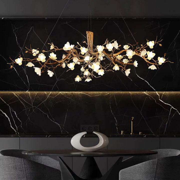 Flower Bloom Branch Brass Chandelier - Brass and WhiteDia 55.1″(140cm) x H 19.7″(50cm) - Manor Lights