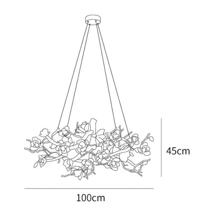 Flower Bloom Branch Brass Chandelier - Brass and WhiteDia 55.1″(140cm) x H 19.7″(50cm) - Manor Lights