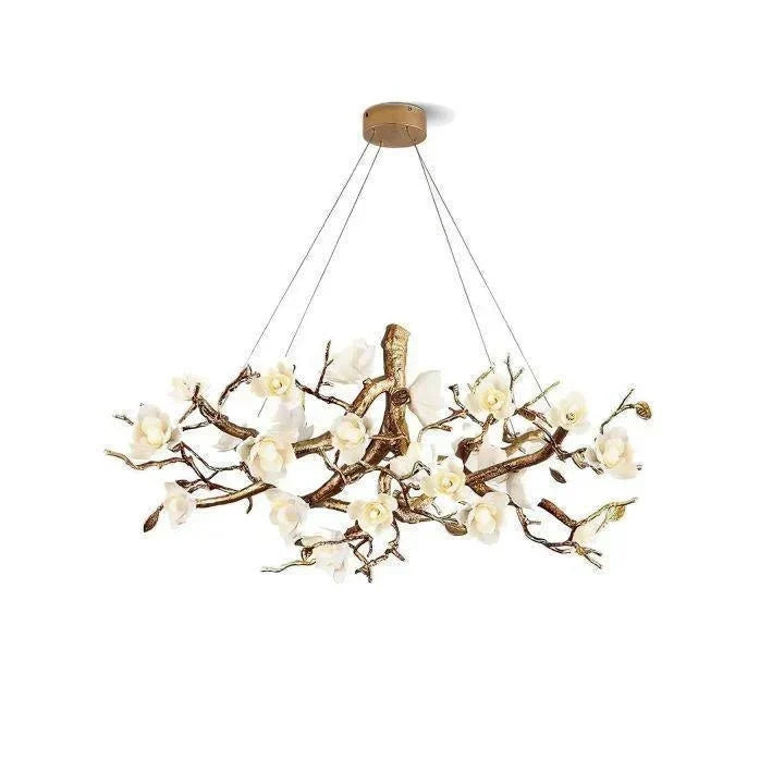 Flower Bloom Branch Brass Chandelier - Brass and WhiteDia 55.1″(140cm) x H 19.7″(50cm) - Manor Lights