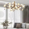 Flower Bloom Branch Brass Chandelier - Brass and WhiteDia 55.1″(140cm) x H 19.7″(50cm) - Manor Lights
