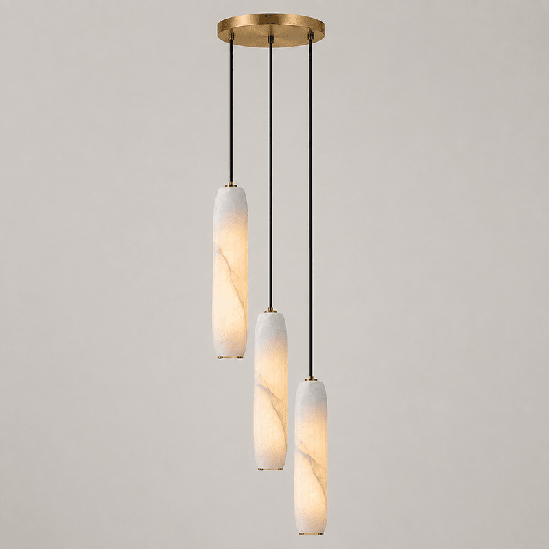 Flute Alabaster Chandelier - 3 headsBrass & White-Jecanoli