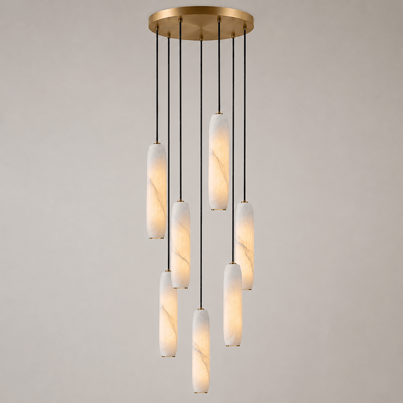 Flute Alabaster Chandelier - 7 headsBrass & White-Jecanoli