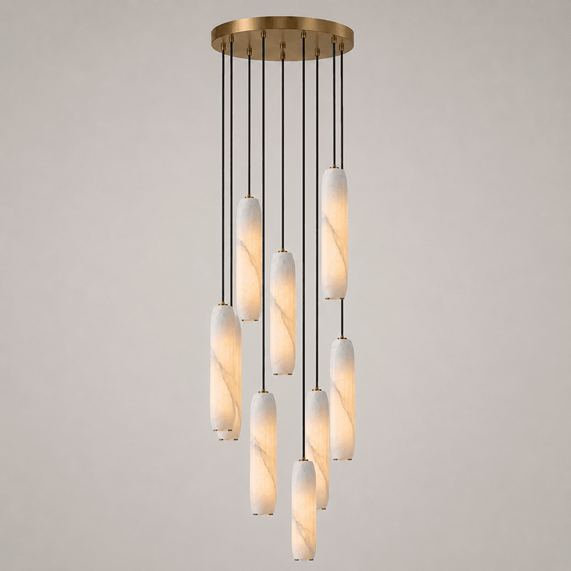 Flute Alabaster Chandelier - 9 headsBrass & White-Jecanoli