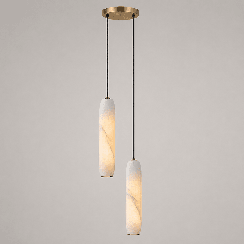 Flute Alabaster Chandelier - 2 headsBrass & White-Jecanoli