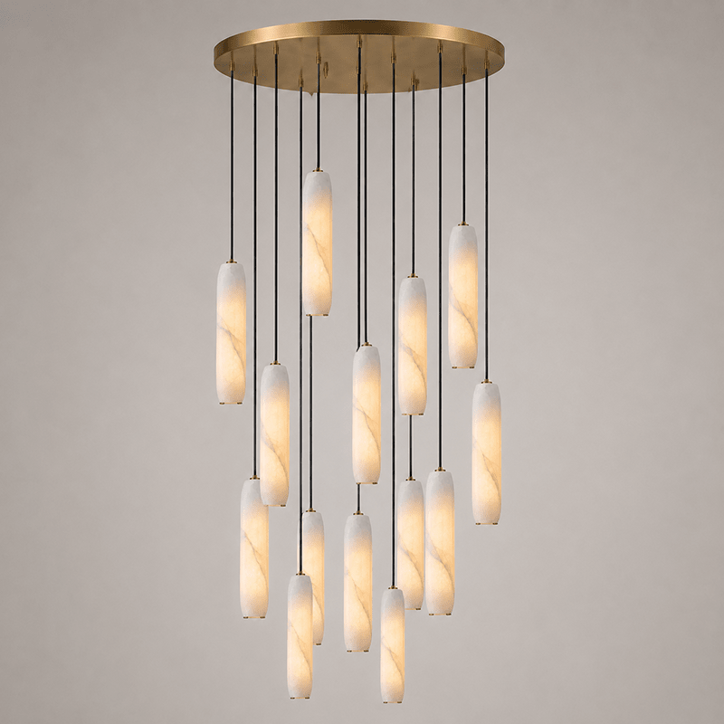 Flute Alabaster Chandelier - 15 headsBrass & White-Jecanoli