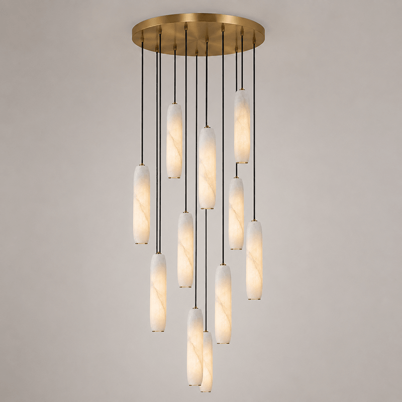 Flute Alabaster Chandelier - 12 headsBrass & White-Jecanoli