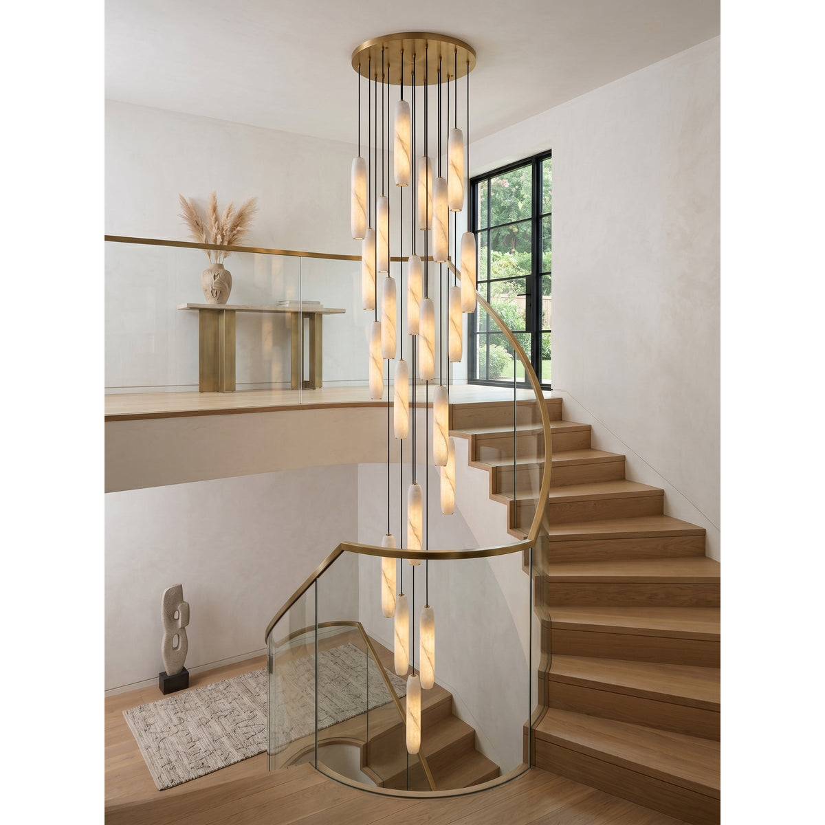 Flute Alabaster Chandelier - 2 headsBrass & White-Jecanoli