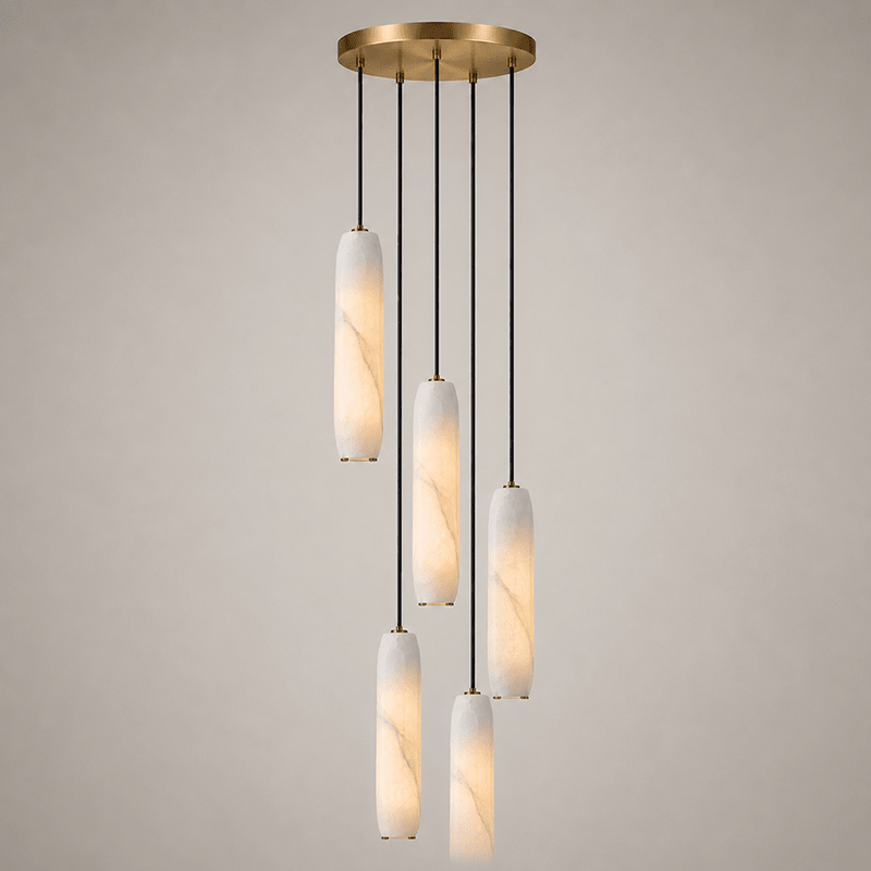 Flute Alabaster Chandelier - 5 headsBrass & White-Jecanoli
