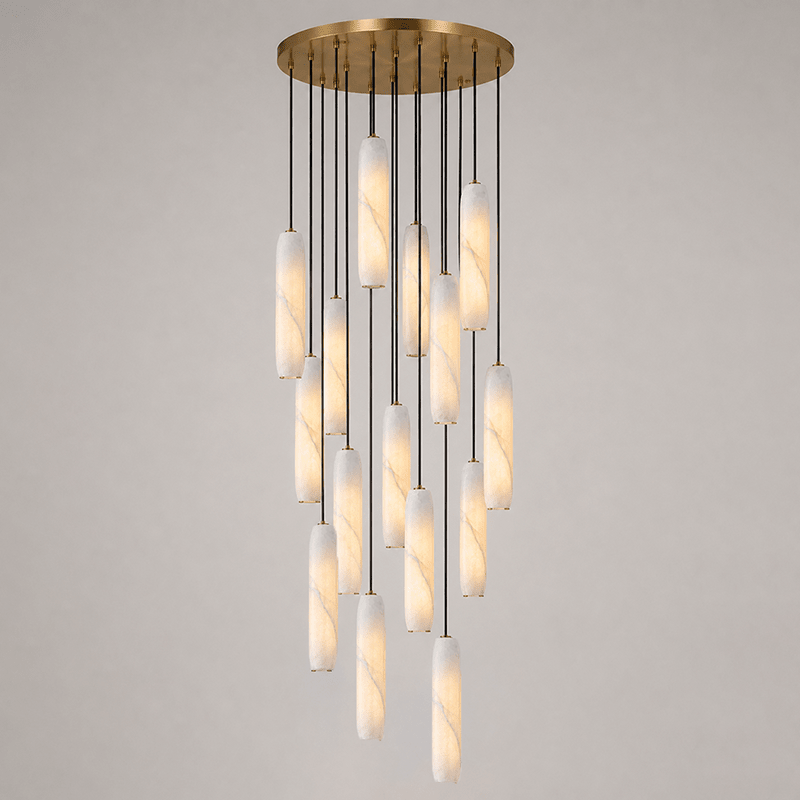 Flute Alabaster Chandelier - 18 headsBrass & White-Jecanoli