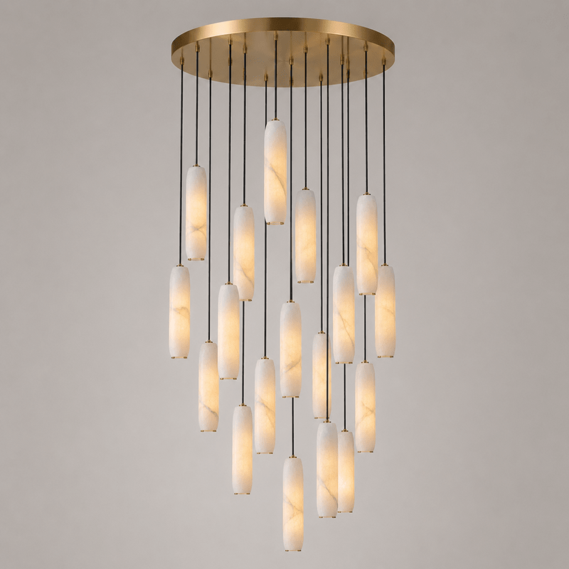 Flute Alabaster Chandelier - 21 headsBrass & White-Jecanoli