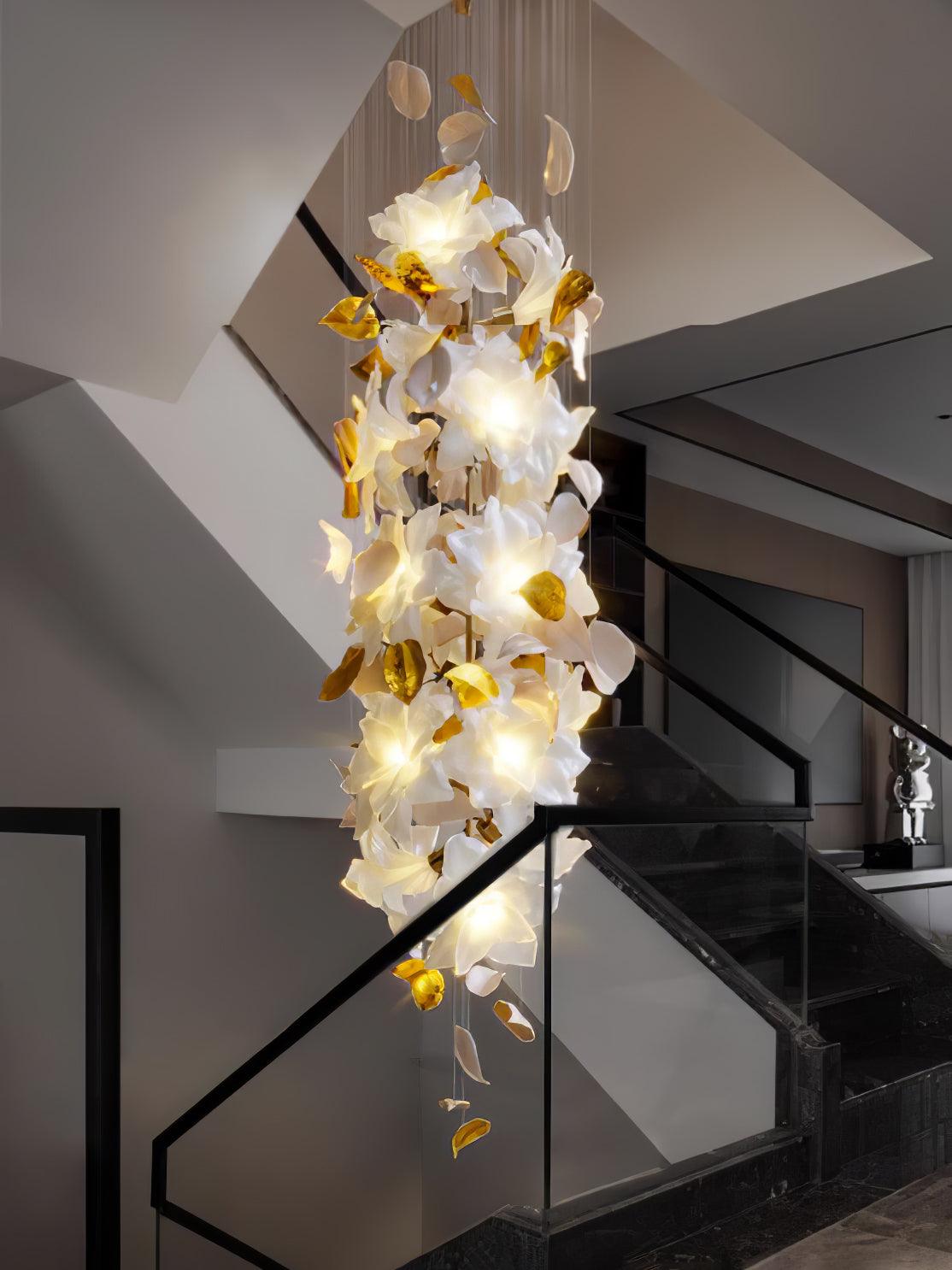 Flying Flowers Fluttering Chandelier - Model A ∅ 31.5″ x H 70.1″ / Dia 80cm x H 180cmBrass & White-Jecanoli