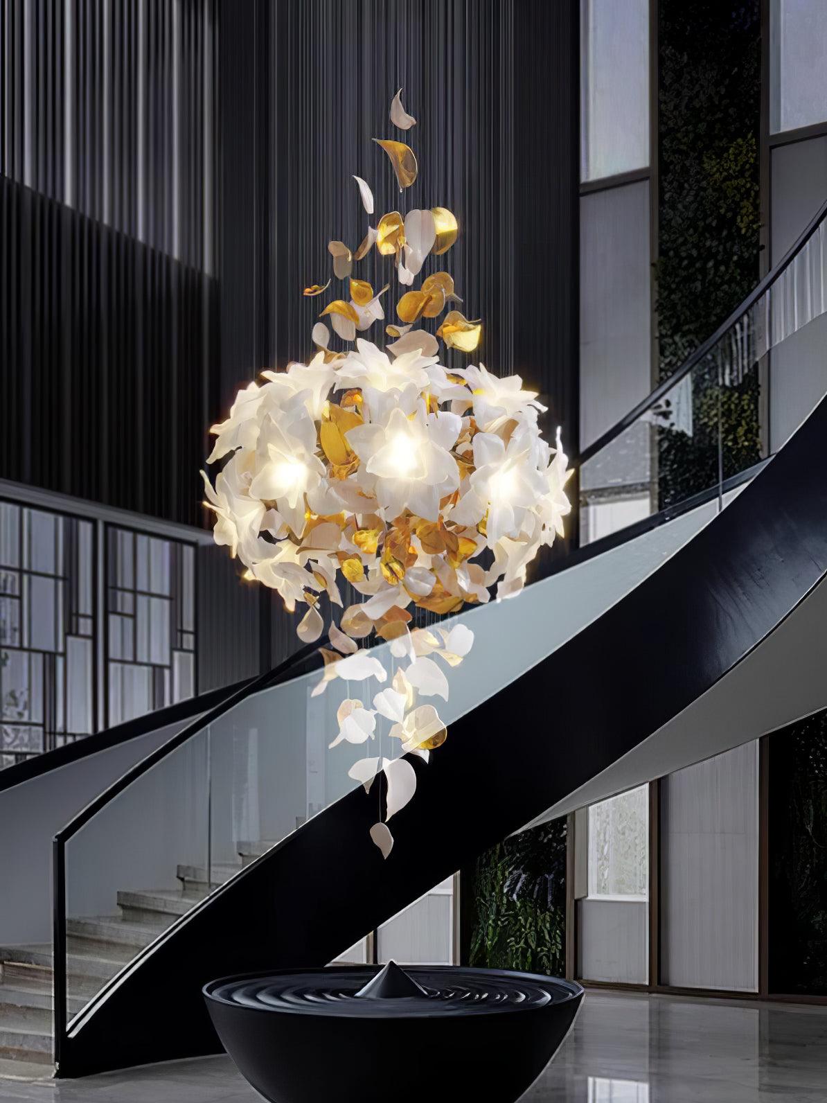 Flying Flowers Fluttering Chandelier - Model A ∅ 31.5″ x H 70.1″ / Dia 80cm x H 180cmBrass & White-Jecanoli