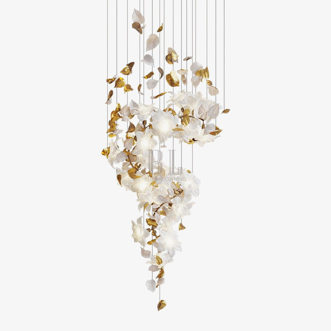 Flying Flowers Fluttering Chandelier - Model A ∅ 31.5″ x H 70.1″ / Dia 80cm x H 180cmBrass & White-Jecanoli