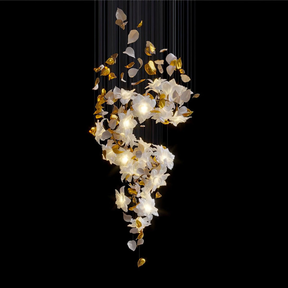 Flying Flowers Fluttering Chandelier - Model A ∅ 31.5″ x H 70.1″ / Dia 80cm x H 180cmBrass & White-Jecanoli