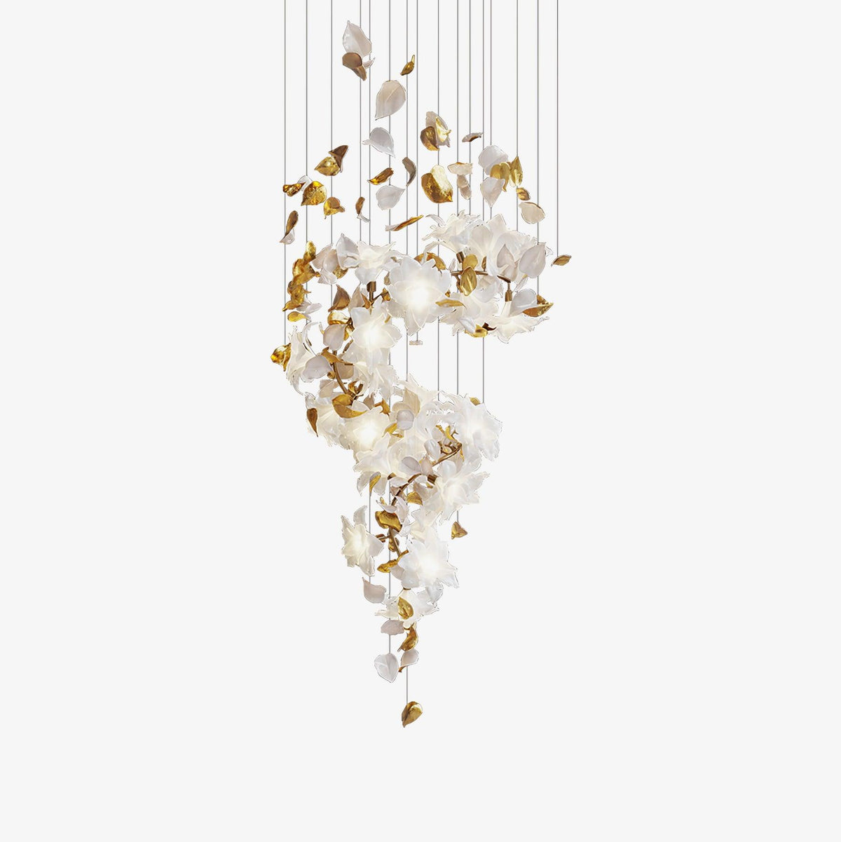 Flying Flowers Fluttering Chandelier - Model A ∅ 31.5″ x H 70.1″ / Dia 80cm x H 180cmBrass & White-Jecanoli