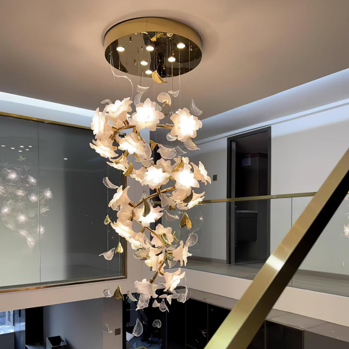 Flying Flowers Fluttering Chandelier - Model D ∅ 23.6″ x H 59.1″ / Dia 60cm x H 150cmBrass & White-Jecanoli