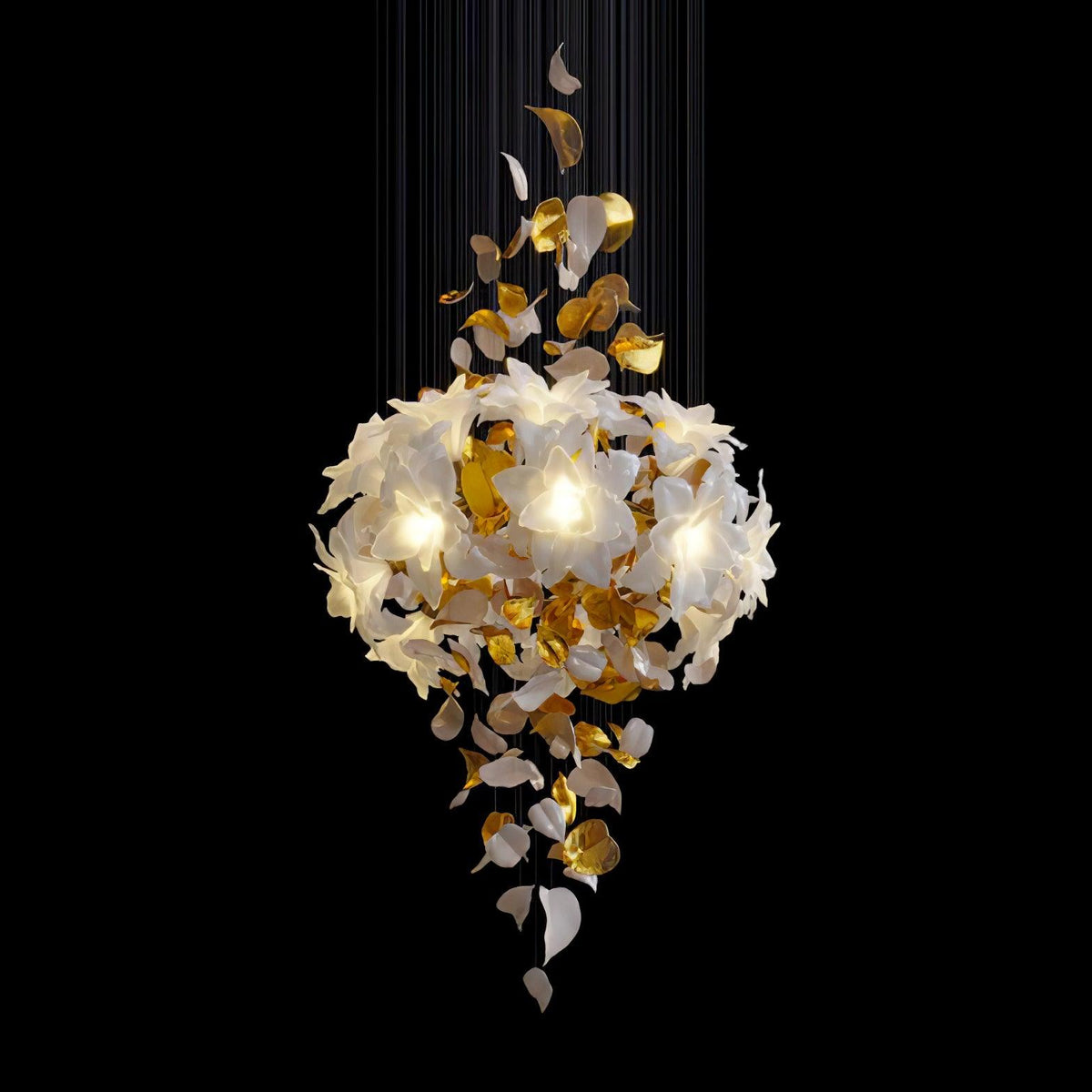 Flying Flowers Fluttering Chandelier - Model B ∅ 23.6″ x H 47.2″ / Dia 60cm x H 120cmBrass & White-Jecanoli