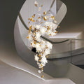 Flying Flowers Fluttering Chandelier - Model A ∅ 31.5″ x H 70.1″ / Dia 80cm x H 180cmBrass & White-Jecanoli