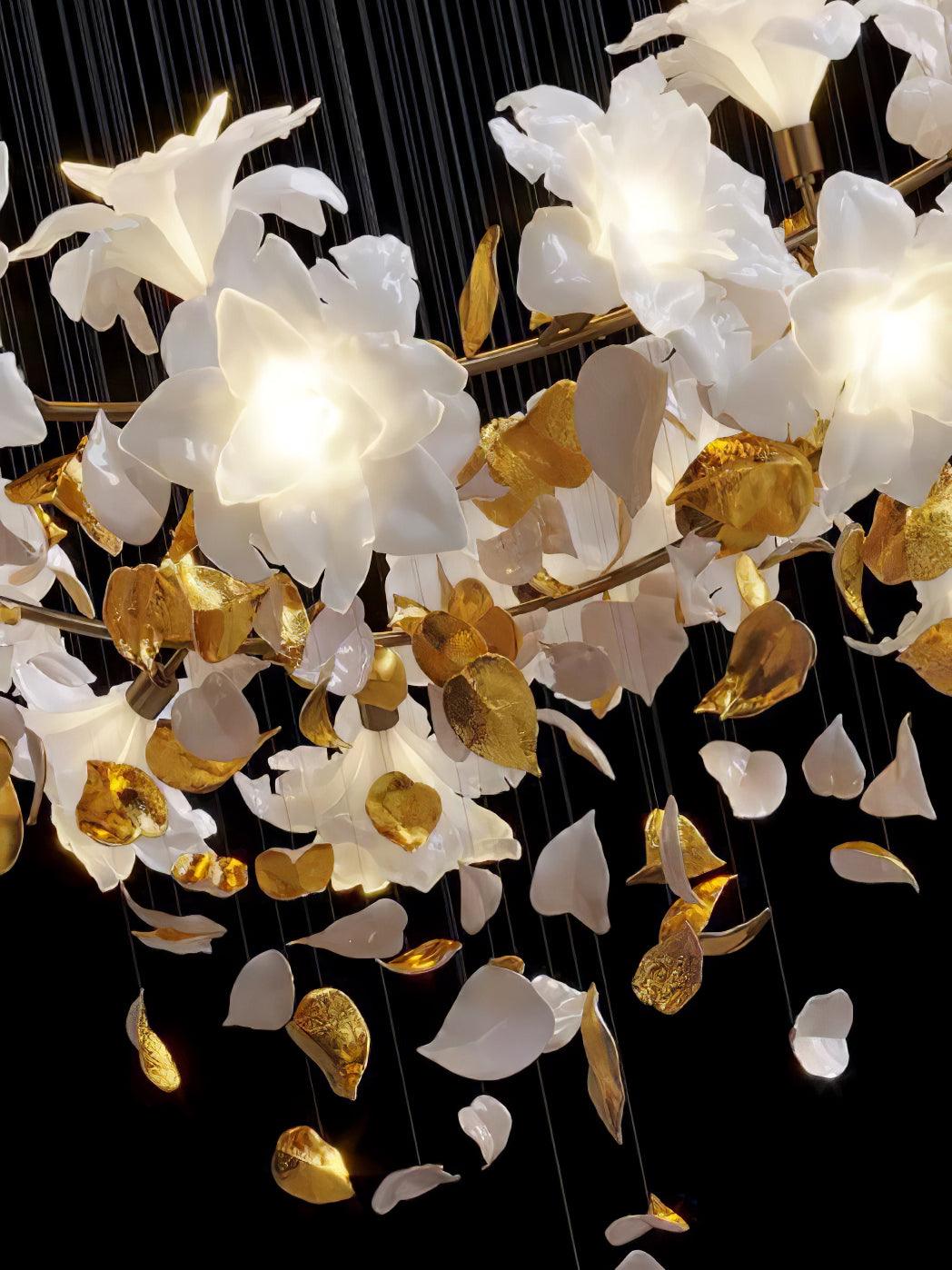 Flying Flowers Fluttering Chandelier - Model F L 31.5″ x H 23.6″ / L 80cm x H 60cmBrass & White-Jecanoli