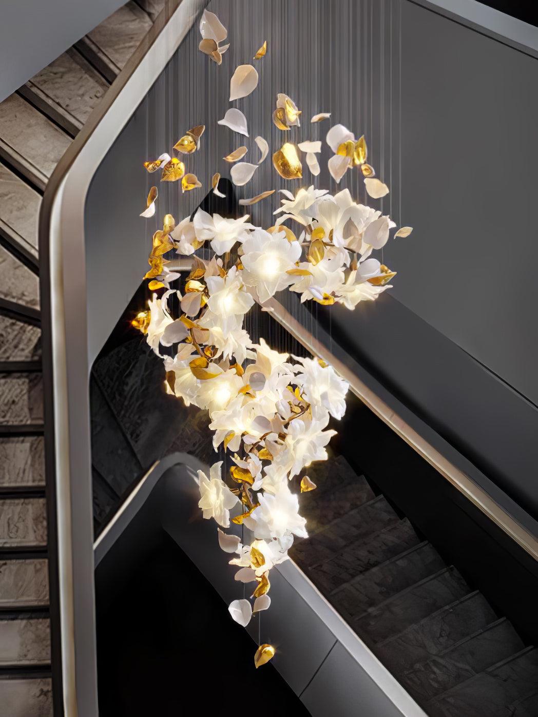 Flying Flowers Fluttering Chandelier - Model F L 31.5″ x H 23.6″ / L 80cm x H 60cmBrass & White-Jecanoli