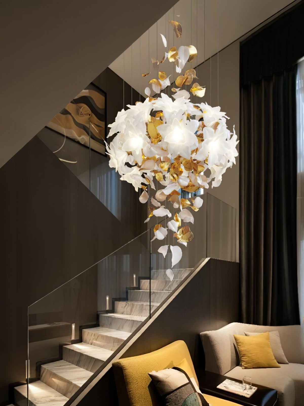 Flying Flowers Fluttering Chandelier - Model F L 31.5″ x H 23.6″ / L 80cm x H 60cmBrass & White-Jecanoli