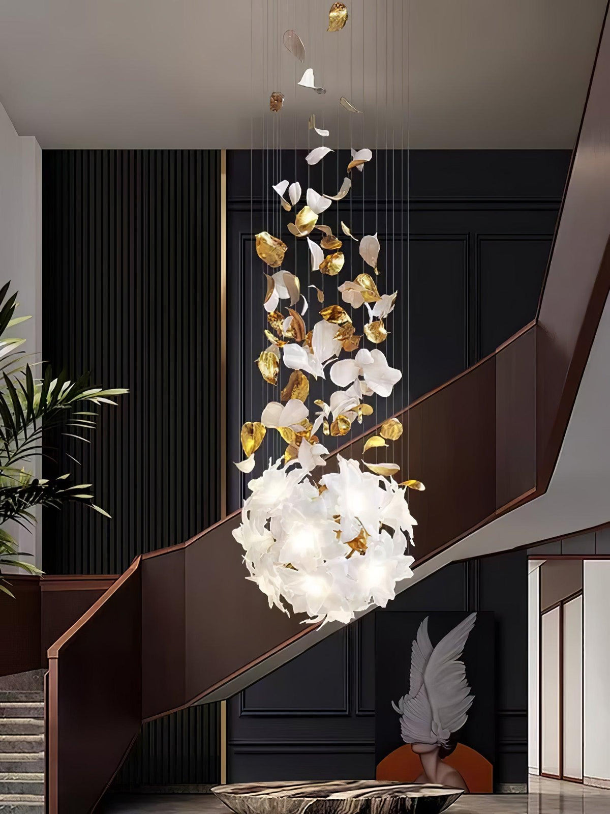 Flying Flowers Fluttering Chandelier - Model F L 31.5″ x H 23.6″ / L 80cm x H 60cmBrass & White-Jecanoli