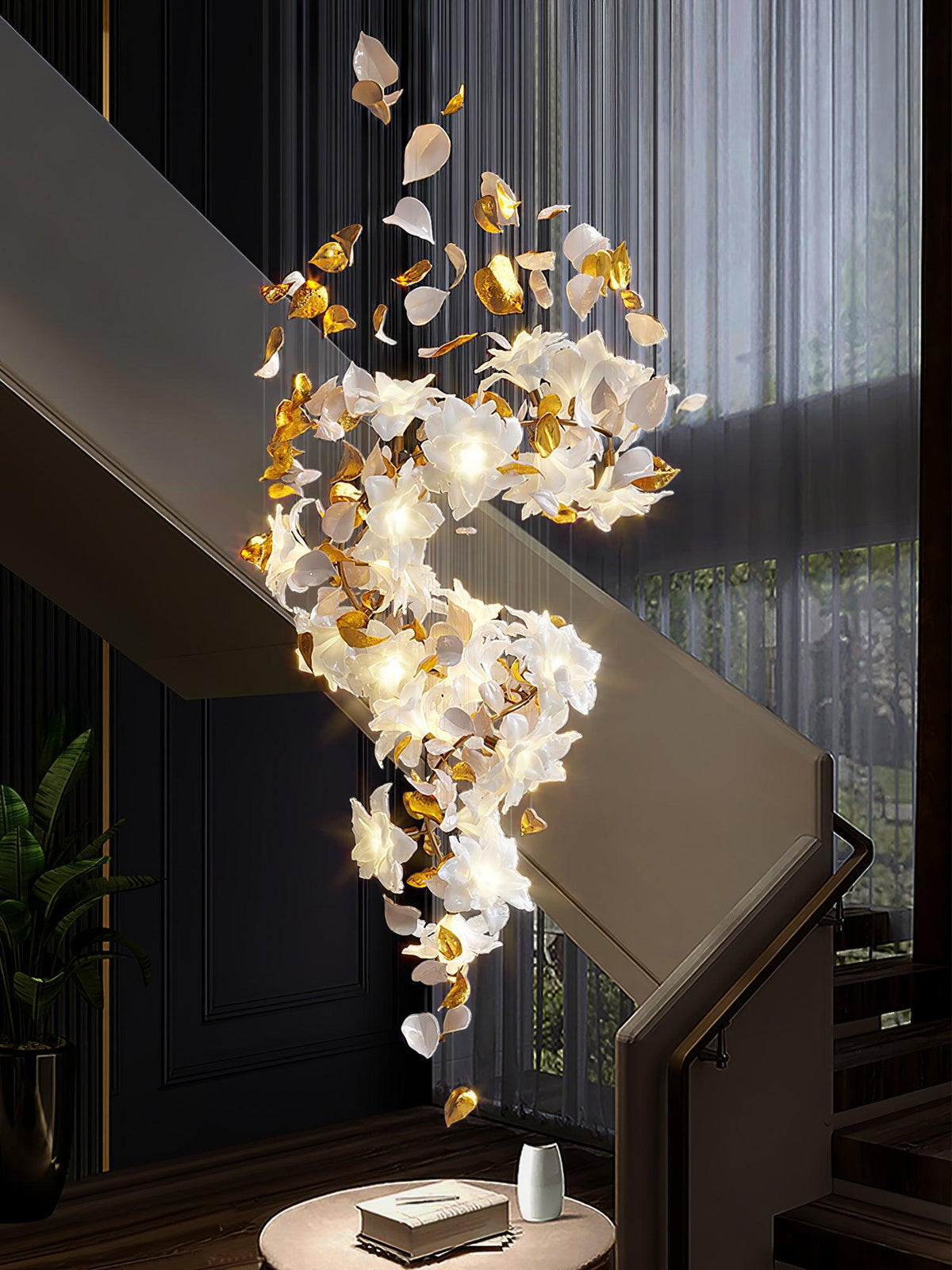 Flying Flowers Fluttering Chandelier - Model F L 31.5″ x H 23.6″ / L 80cm x H 60cmBrass & White-Jecanoli