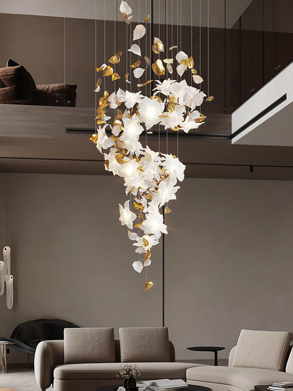 Flying Flowers Fluttering Chandelier - Model F L 31.5″ x H 23.6″ / L 80cm x H 60cmBrass & White-Jecanoli