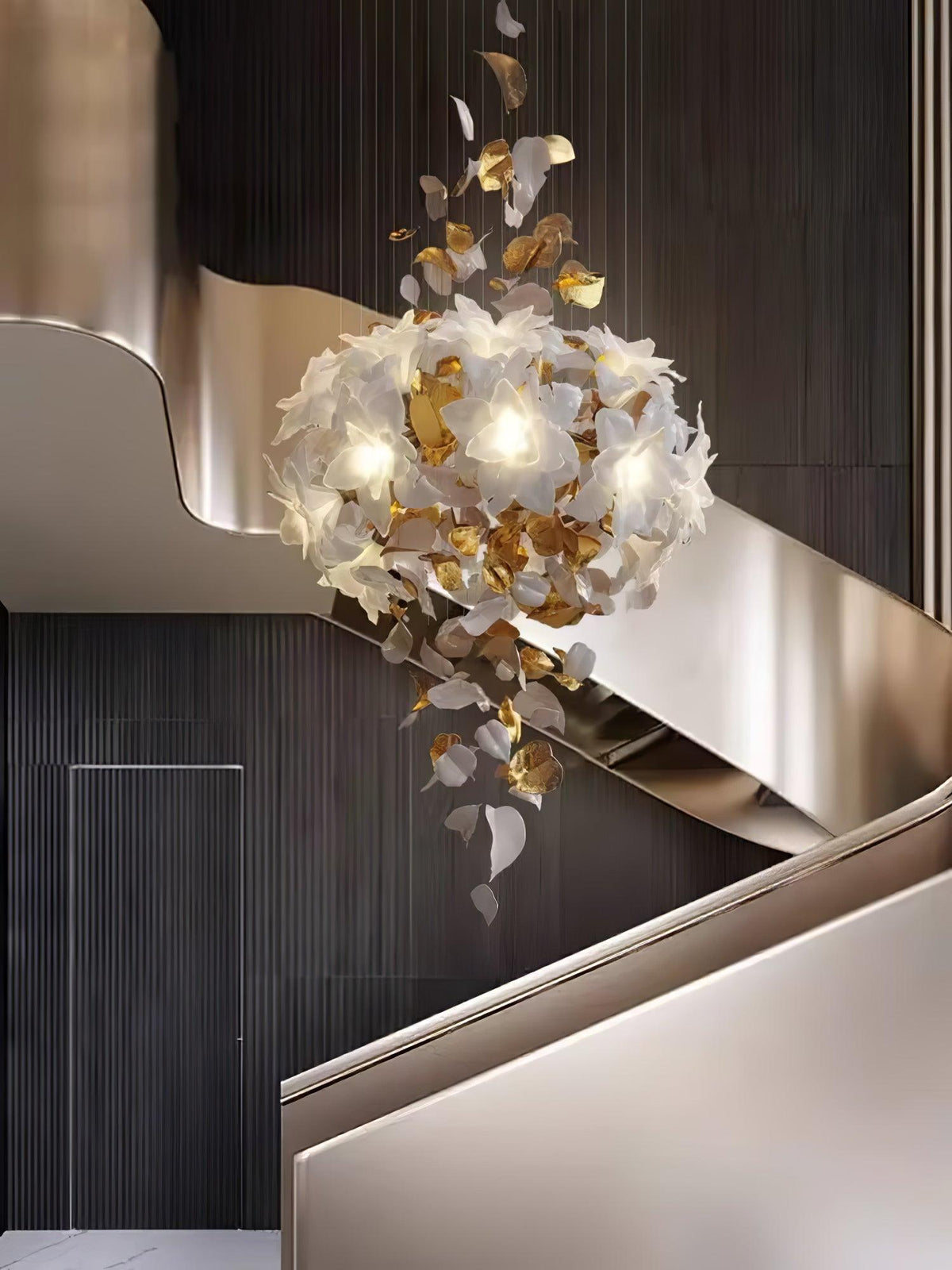 Flying Flowers Fluttering Chandelier - Model F L 31.5″ x H 23.6″ / L 80cm x H 60cmBrass & White-Jecanoli