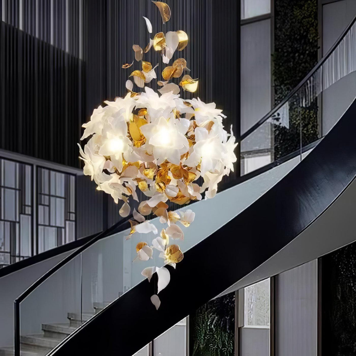 Flying Flowers Fluttering Chandelier - Model A ∅ 31.5″ x H 70.1″ / Dia 80cm x H 180cmBrass & White-Jecanoli