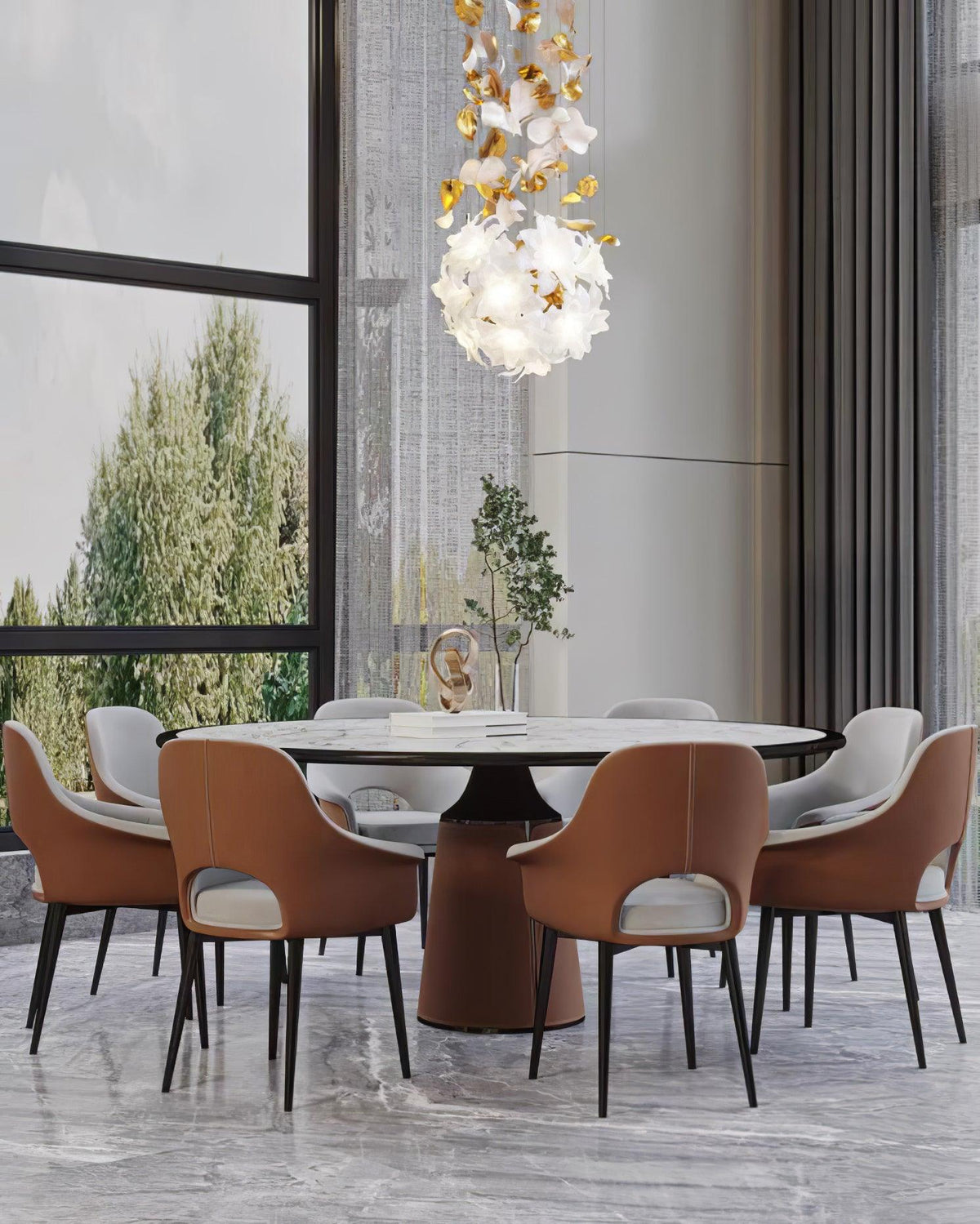 Flying Flowers Fluttering Chandelier - Model A ∅ 31.5″ x H 70.1″ / Dia 80cm x H 180cmBrass & White-Jecanoli