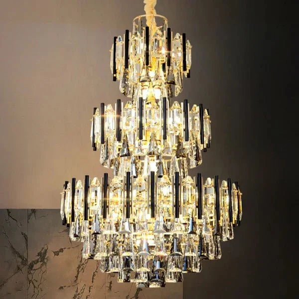 Foyer 3 Layers Extra Large Crystal Chandelier for Living Room Staircase Ceiling Lighting Fixture - D31.5"*H47.2"-Jecanoli