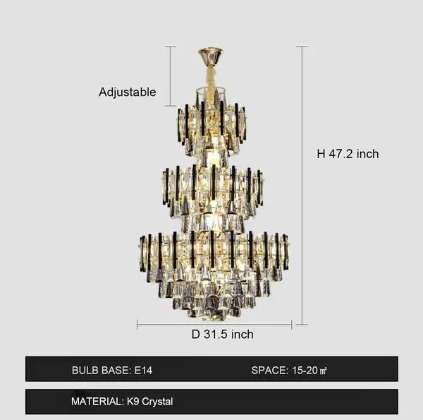 Foyer 3 Layers Extra Large Crystal Chandelier for Living Room Staircase Ceiling Lighting Fixture - D59.1"*H86.6"-Jecanoli