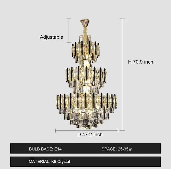 Foyer 3 Layers Extra Large Crystal Chandelier for Living Room Staircase Ceiling Lighting Fixture - D47.2"*70.9"-Jecanoli