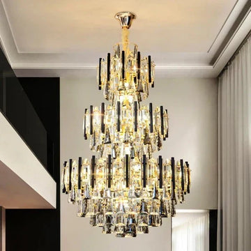 Foyer 3 Layers Extra Large Crystal Chandelier for Living Room Staircase Ceiling Lighting Fixture - D31.5"*H47.2"-Jecanoli