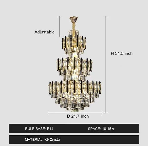 Foyer 3 Layers Extra Large Crystal Chandelier for Living Room Staircase Ceiling Lighting Fixture - D31.5"*H47.2"-Jecanoli