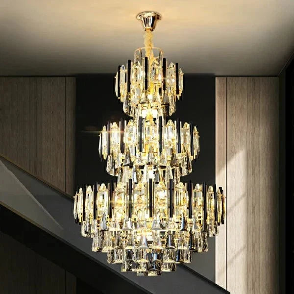 Foyer 3 Layers Extra Large Crystal Chandelier for Living Room Staircase Ceiling Lighting Fixture - D31.5"*H47.2"-Jecanoli