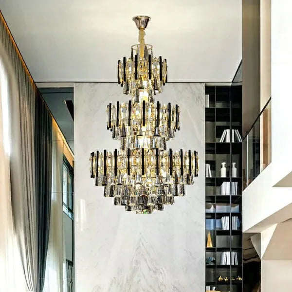 Foyer 3 Layers Extra Large Crystal Chandelier for Living Room Staircase Ceiling Lighting Fixture - D31.5"*H47.2"-Jecanoli