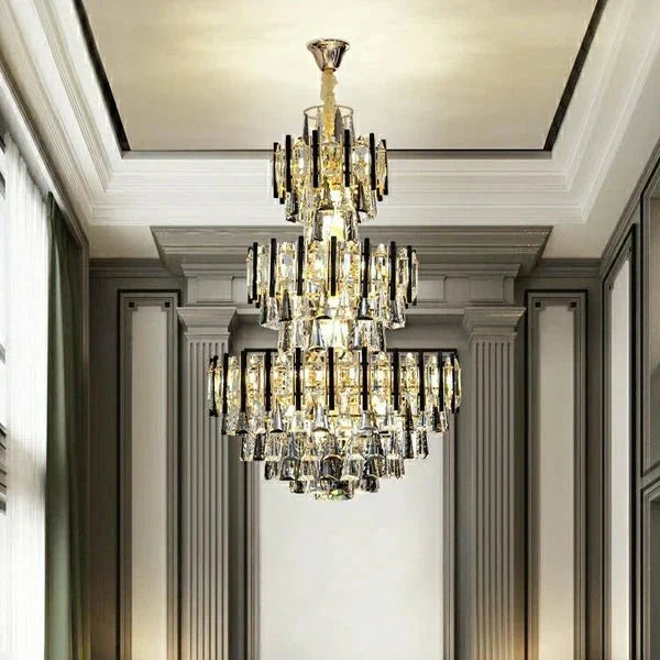 Foyer 3 Layers Extra Large Crystal Chandelier for Living Room Staircase Ceiling Lighting Fixture - D31.5"*H47.2"-Jecanoli