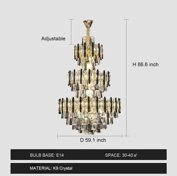 Foyer 3 Layers Extra Large Crystal Chandelier for Living Room Staircase Ceiling Lighting Fixture - D59.1"*H86.6"-Jecanoli